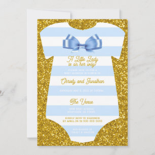 simplistic Blue and white unitard Baby Shower  Invitation