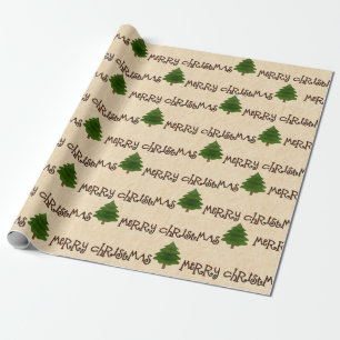 Simplistic Country Merry Christmas Pine Trees  Wra Wrapping Paper