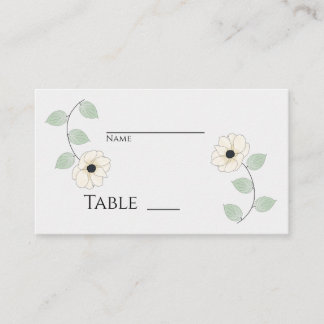 Simplistic Creamy White Anemone Floral Place Card