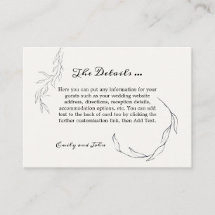 Simplistic Delicate Black Leaves Wedding Details Enclosure Card
