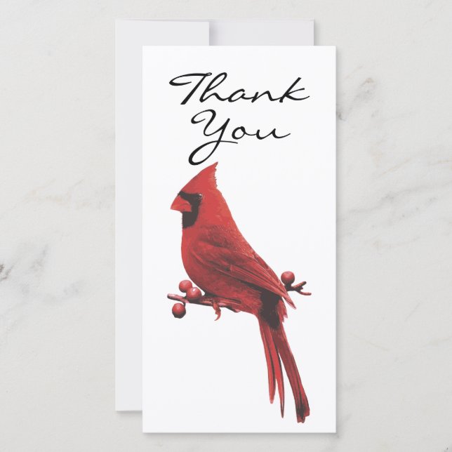 Simplistic Double Sided Photo Cardinal Thank you Card (Front)
