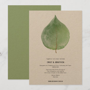 Simplistic Green Eucalyptus Leaf Wedding Invitation