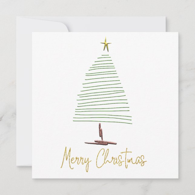 Simplistic Lines Tree Star Merry Christmas Holiday Card (Front)