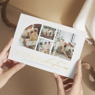 Simplistic Modern Photo Collage Christmas Foil Holiday Card