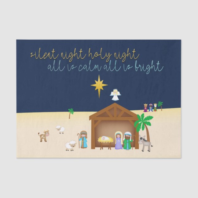 Simplistic Nativity Silent Night Christmas Carol Tissue Paper (Front)