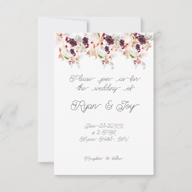 Simplistic Pink/Peach Floral Wedding Invitation (Front)
