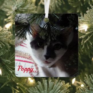 Simplistic Red Pet Photo With Name Metal Tree Decoration