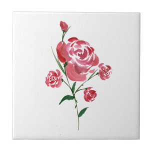 Simplistic Red Rose Watercolor Tile