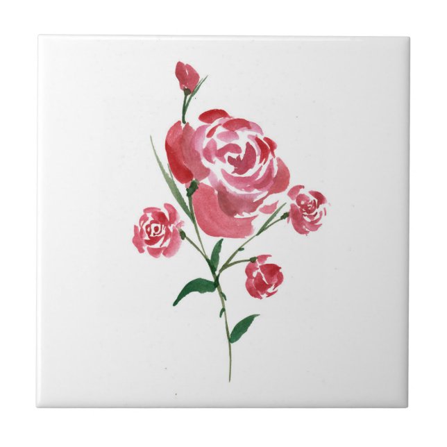 Simplistic Red Rose Watercolor Tile (Front)