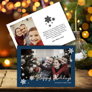 Simplistic Snowflakes Blue Photo Holiday Card
