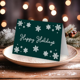 Simplistic Snowflakes Happy Holidays Dark Green Card