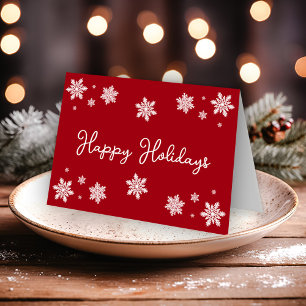 Simplistic Snowflakes Happy Holidays Red Card
