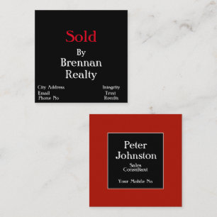 Simplistic Square Black/Red Realty Business Card