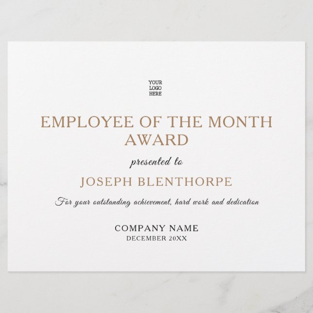 Simplistic Typographical Employee of Month Award (Front)