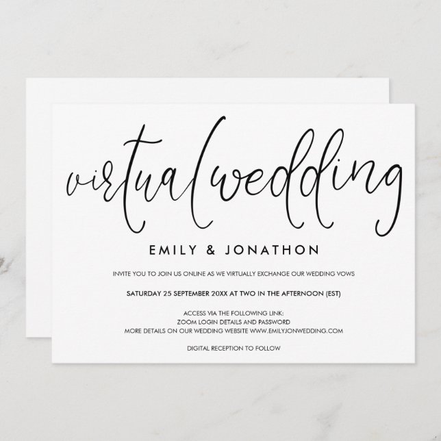 Simplistic Typographical Script Virtual Wedding Invitation (Front/Back)