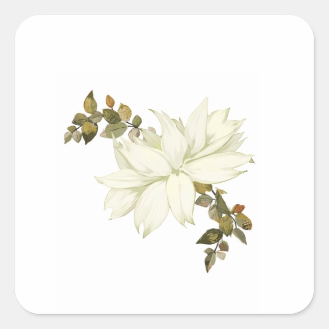 Simplistic White Flower and Foliage Square Sticker (Front)