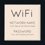 Simplistic WiFi Details Network Password Cream Magnet<br><div class="desc">Keep your WiFi details always readily available on your fridge for easy access, with simply the relevant information in simplistic elegant typography which you can easily personalise with your own network information and password. You can also change the cream background to another colour if you wish via the customise further...</div>