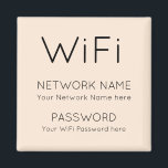 Simplistic WiFi Details Network Password Cream Magnet<br><div class="desc">Keep your WiFi details always readily available on your fridge for easy access, with simply the relevant information in simplistic elegant typography which you can easily personalise with your own network information and password. You can also change the cream background to another colour if you wish via the customise further...</div>
