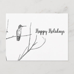 simply a Hummingbird on a stick, Happy Holidays Holiday Postcard