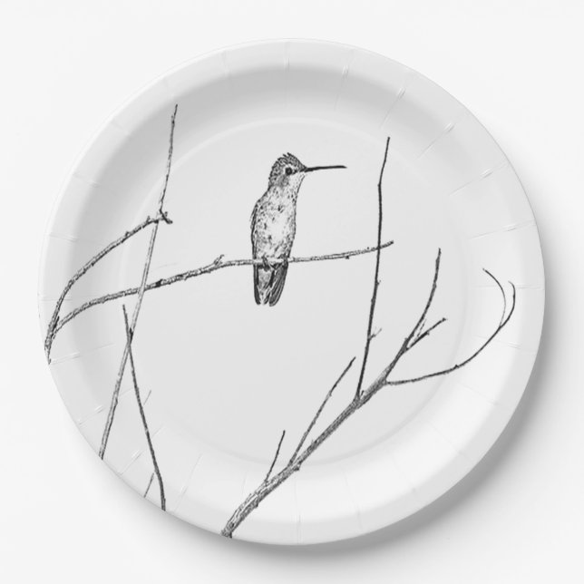 Simply a Hummingbird on a stick Paper Plate (Front)