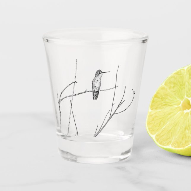 Simply a hummingbird on a stick shot glass (Front)