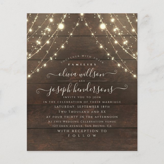 Simply and Elegant Rustic Wood Lights wedding Flye Flyer (Front)