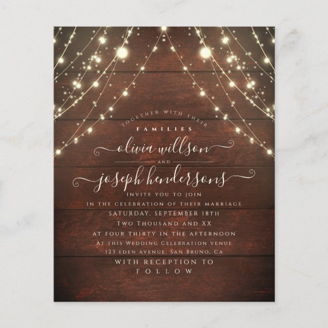 Simply and Elegant Rustic Wood Lights wedding Flyer (Front)