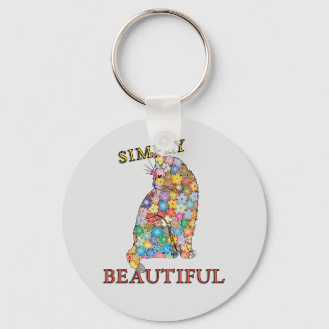 Simply Beautiful Colourful Flowers Cat Love Key Ring (Front)