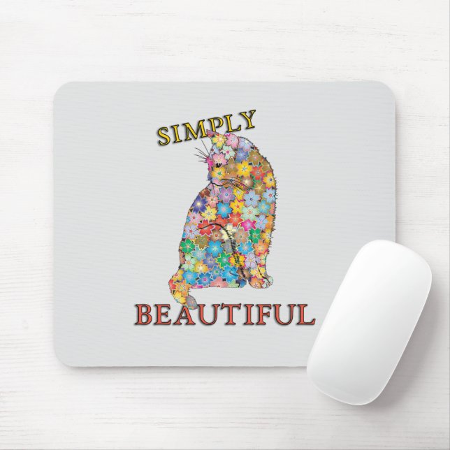Simply Beautiful Colourful Flowers Cat Love Mouse Mat (With Mouse)