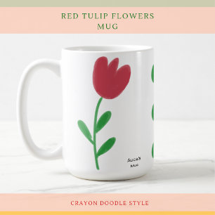 Simply Beautiful Red Tulips Flowers Over White Coffee Mug