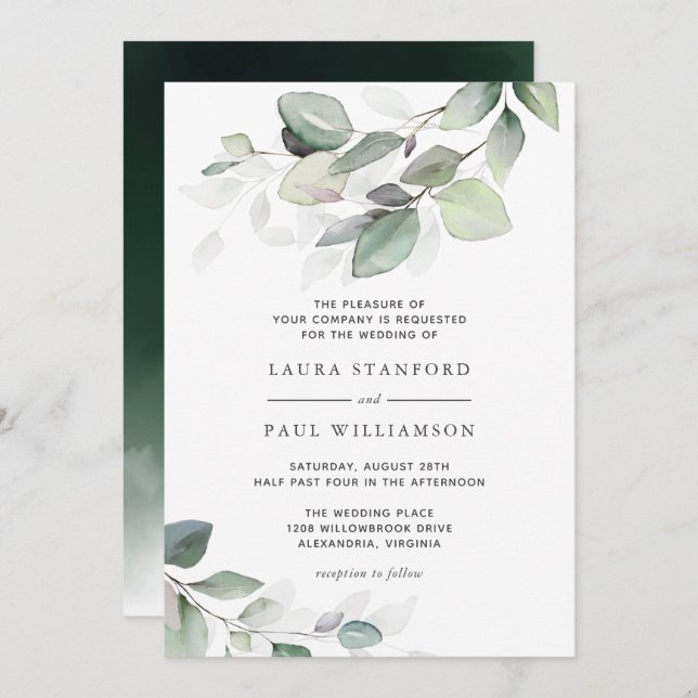 Simply Beautiful Watercolor Botanical Greenery Invitation (Front/Back)