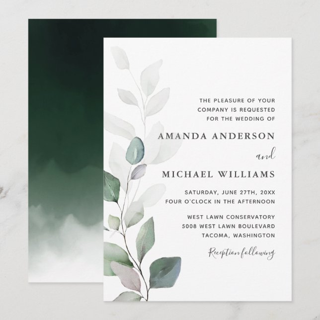 Simply Beautiful Watercolor Botanical Wedding Invitation (Front/Back)