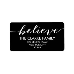 Simply Believe Black White Holiday Greeting Label