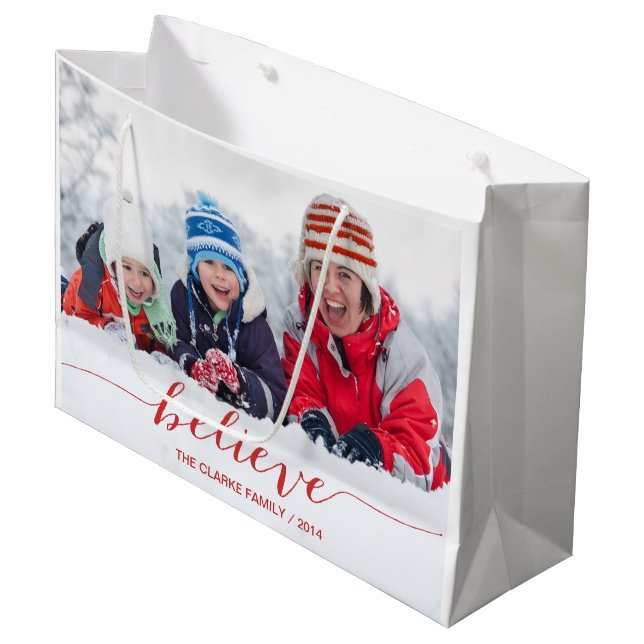 Simply Believe Holiday Greetings Large Gift Bag (Front Angled)