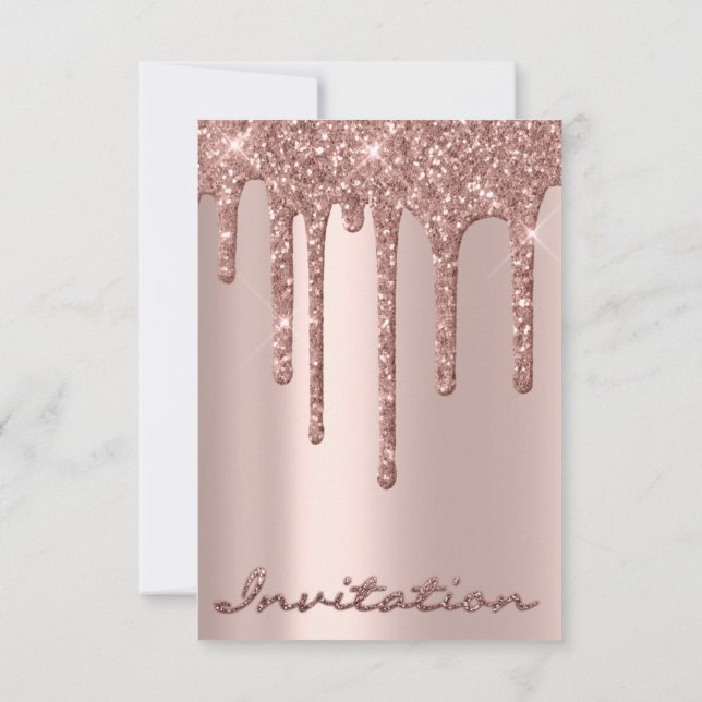 Simply Birthday Bridal Rose Drips Spark Glitter Invitation (Back)