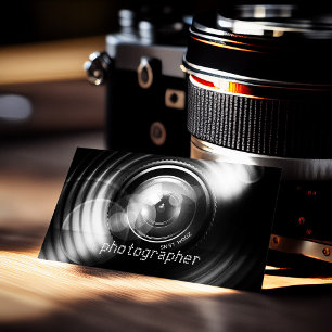 Simply Black and White Photographer Camera Lens Business Card