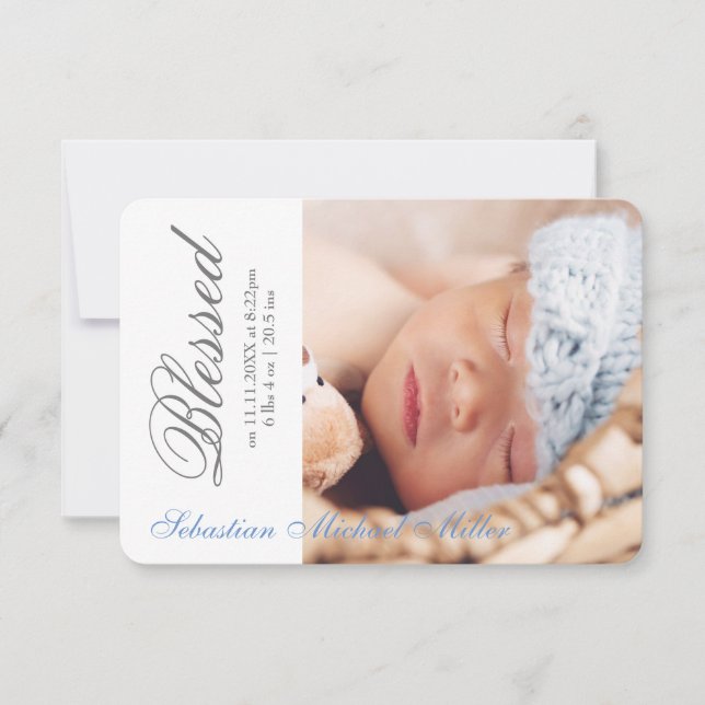 Simply Blessed Blue - 3x5 Birth Announcement (Front)