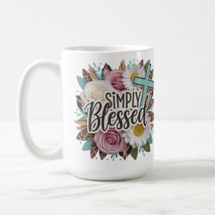 Simply Blessed Floral Christian Cross Coffee Mug