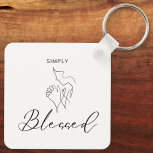 Simply Blessed Minimalist Christian Line Drawing Key Ring