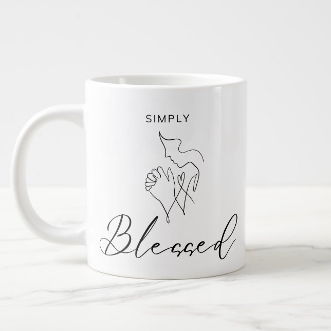 Simply Blessed Minimalist Christian Line Drawing Large Coffee Mug (Left)