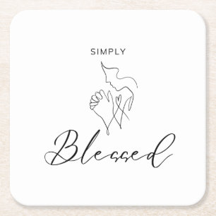 Simply Blessed Minimalist Christian Line Drawing Square Paper Coaster