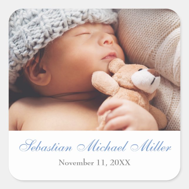Simply Blessed Photo Name Blue - Square Sticker (Front)