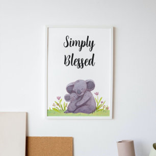 Simply Blessed Watercolor Koala Bear Nursery Poster