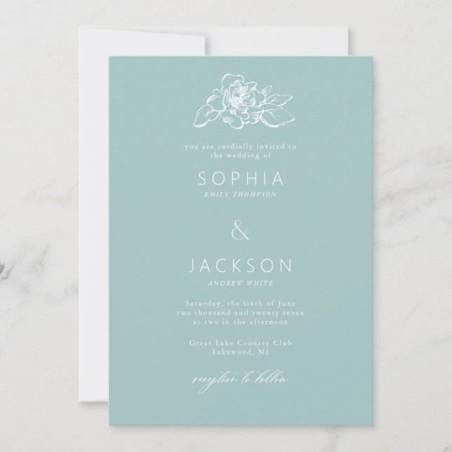 Simply Bloom Sea-foam Green Wedding  Invitation (Front)