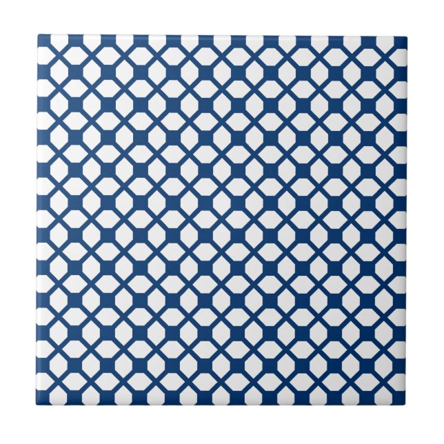 Simply Blue Quatrefoil Pattern - blue and white Tile (Front)