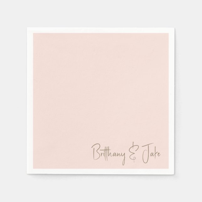 Simply Blush Gold Script Wedding Cocktail II Napkin (Front)