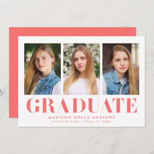 Simply Bold   Coral Graduation Party Invitation