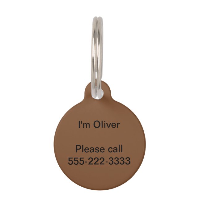 Simply Brown Solid Colour Pet Tag (Front)