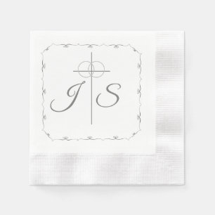 Simply Catholic Silver & White Wedding  Napkin