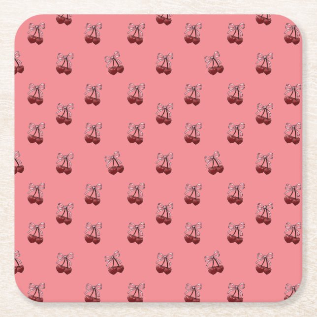 Simply Cherries Square Paper Coaster (Front)